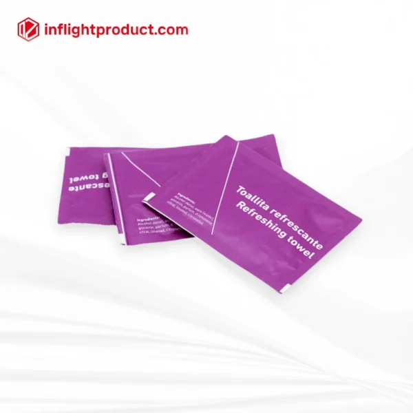 Customized airline refreshing towels in four-side sealed aluminum coated paper packaging