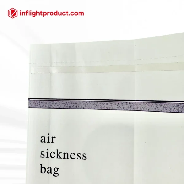 Airsickness bags with double-sided tap closure at back
