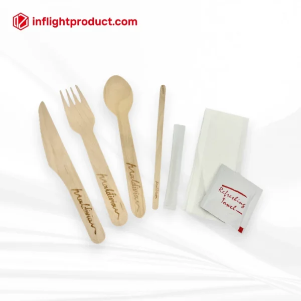 Biodegradable wooden cutlery set for airline
