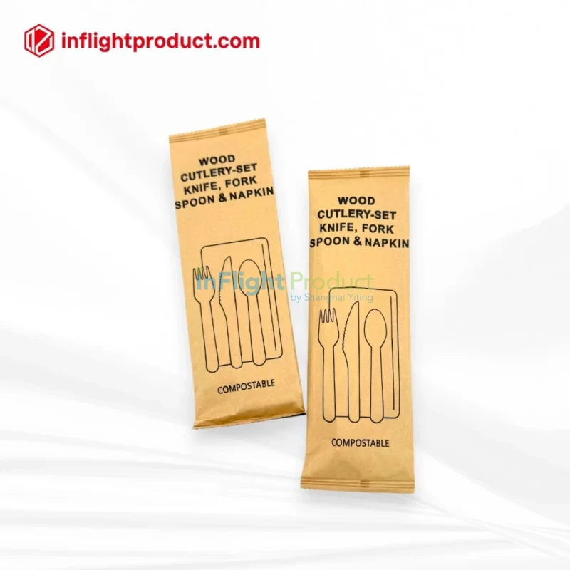 Disposable eco-friendly wooden cutlery set for airlines