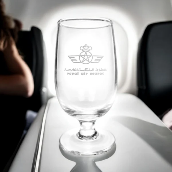 In-flight wine glassware for first class and business class