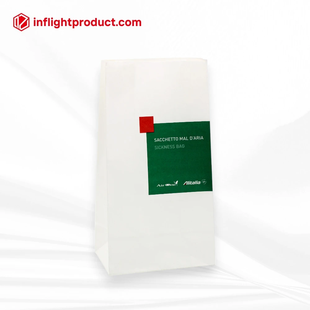Alitalia inflight sickness bags with printing on white kraft paper