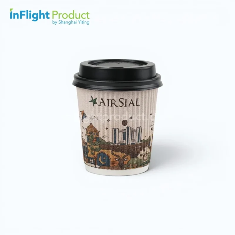 7 oz Air Sial airline ripple wall paper cup with black lid