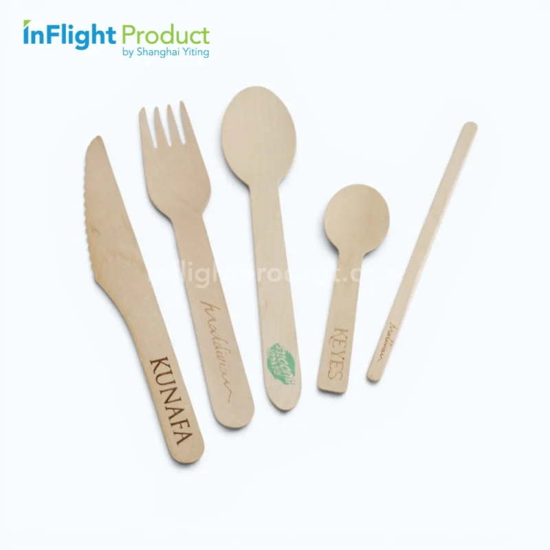 Disposable wooden cutlery pack with birchwood knife fork and spoon