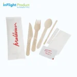 Wooden cutlery pack with optional napkin for inflight catering