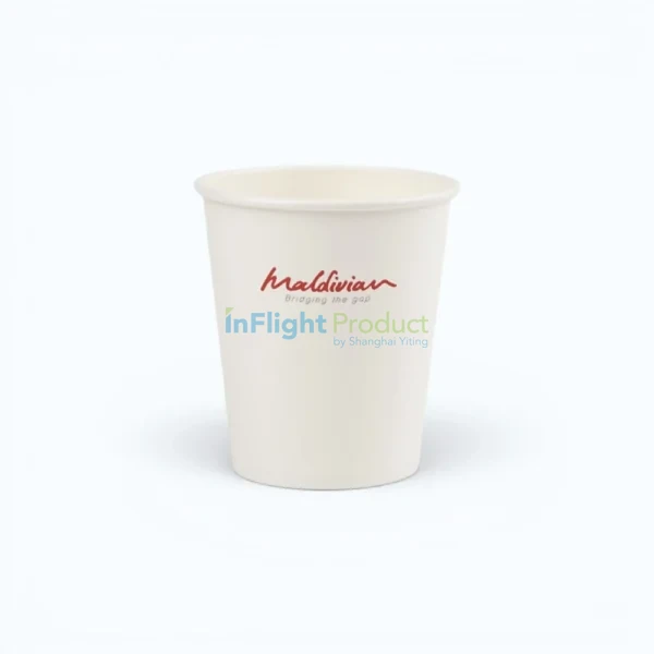 Custom printed 7 oz Maldivian airline single wall paper cup with slogan