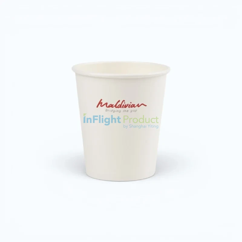 Custom printed 7 oz Maldivian airline single wall paper cup with slogan