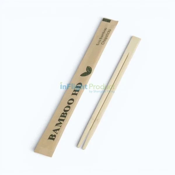 Individually wrapped airline bamboo chopsticks in a custom printed paper sleeve
